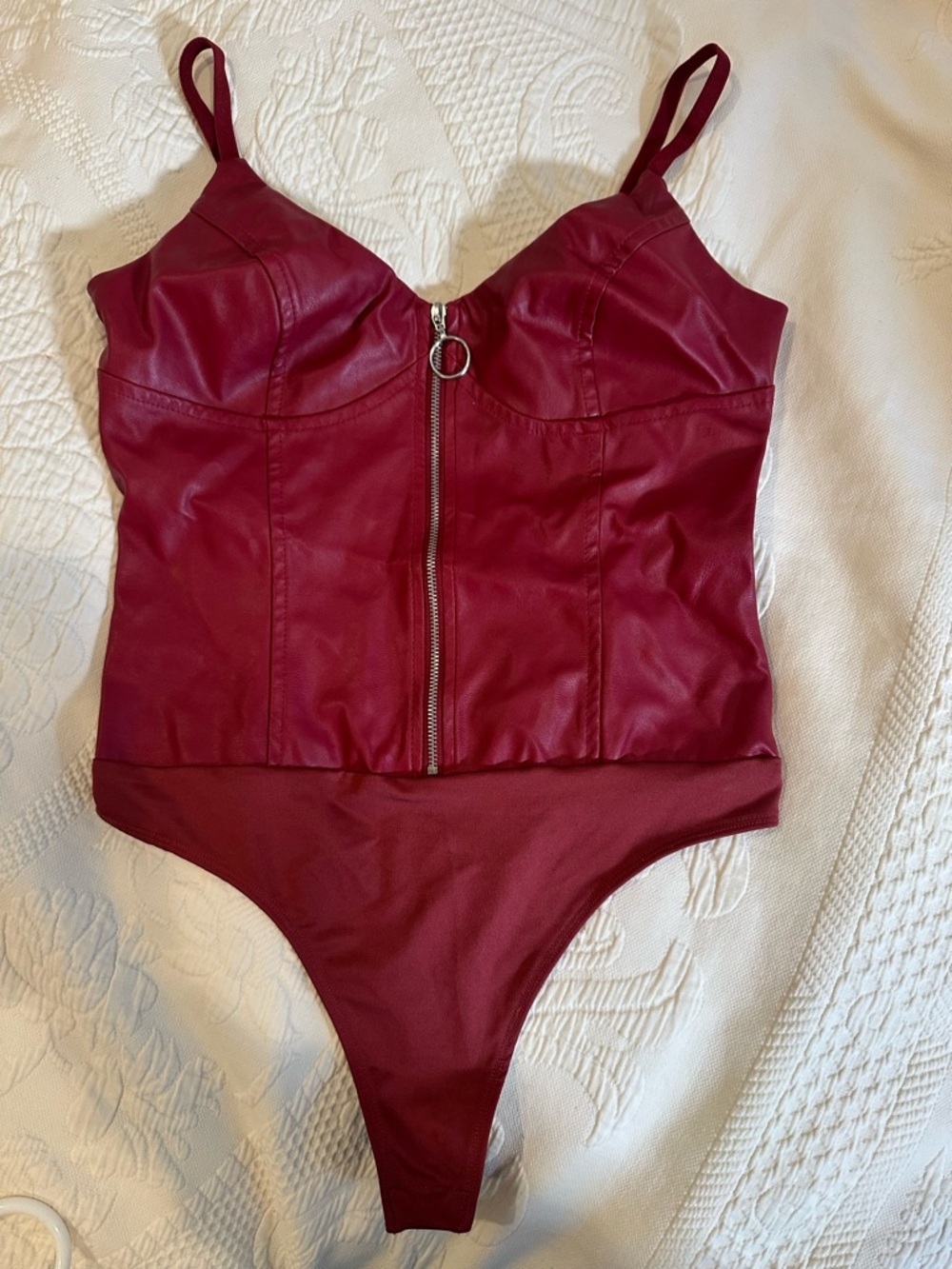 Guess Faux Leather Bustier  Bodysuit Front Zipper Adjustable Straps Size S